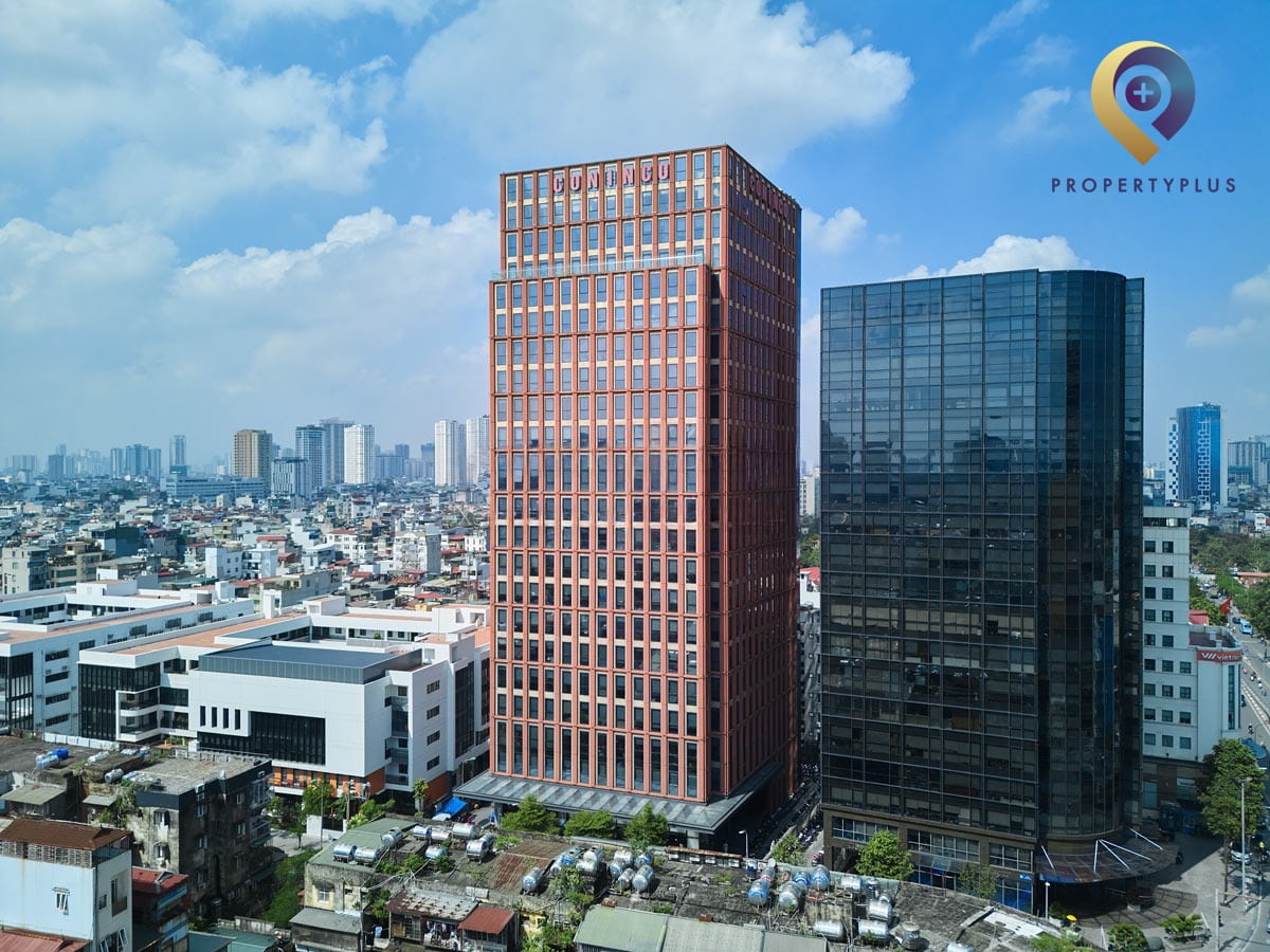 Toà nhà văn phòng Coninco Tower nổi bật với kiến trúc hiện đại tại Quận Đống Đa, Hà Nội - hình ảnh từ Property Plus